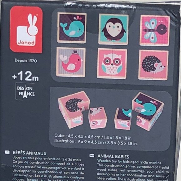 Janod My First Blocks Babies Animal  -  (4 wooden cubes) Brand New - Picture 5 of 14